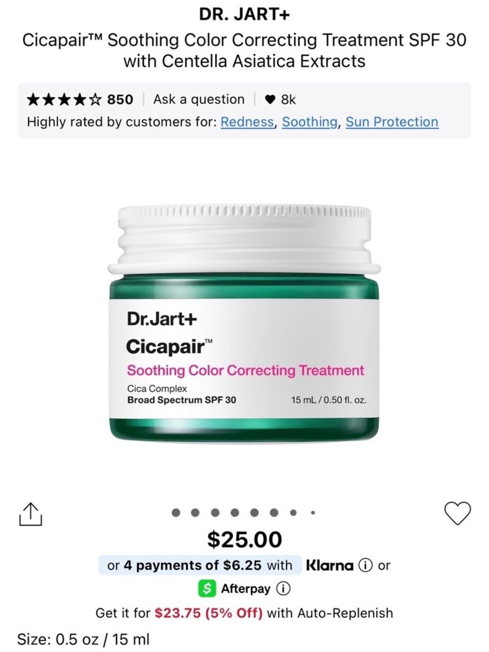Dr. Jart+ Cicapair Soothing Color Correcting Treatment